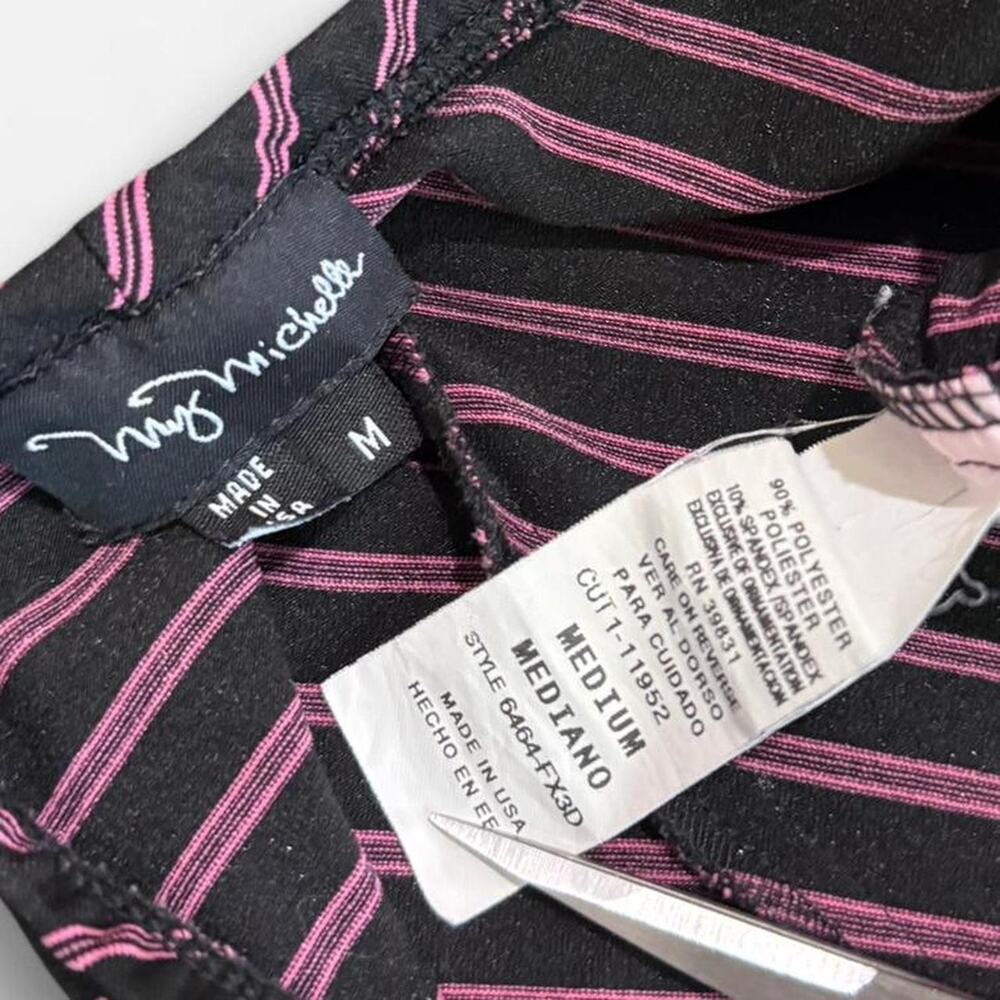 VTG Y2K My Michelle Black & Pink Striped Strapless Bodycon Mini Dress Waist Ties - Picture 7 of 7